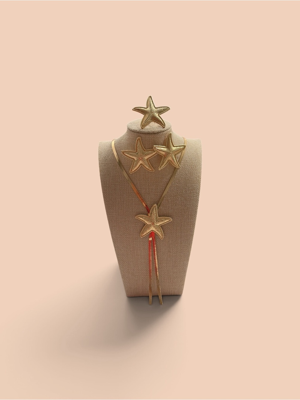 Gold Starfish Pendant Necklace and Earring Set